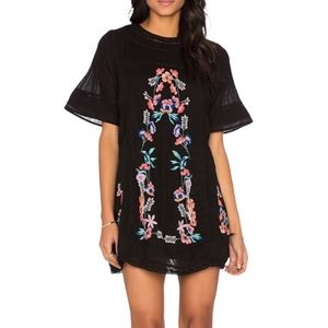 Free People Womens Perfectly Victorian Mini Dress Crew Neck in Black